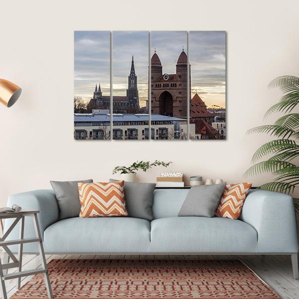 Ulm Minster And The Church Of The Garrison Canvas Wall Art-4 Horizontal-Gallery Wrap-34" x 24"-Tiaracle