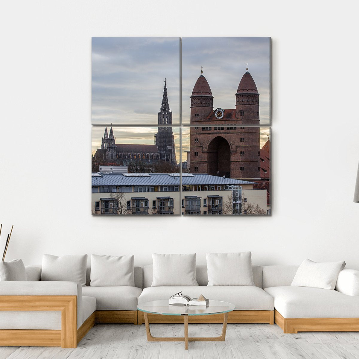 Ulm Minster And The Church Of The Garrison Canvas Wall Art-4 Square-Gallery Wrap-17" x 17"-Tiaracle