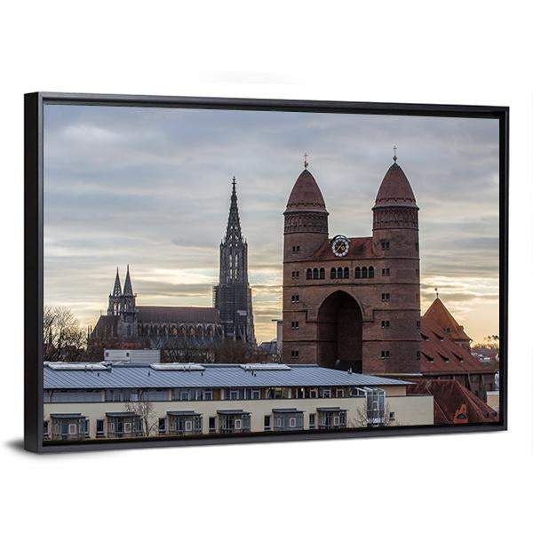 Ulm Minster And The Church Of The Garrison Canvas Wall Art-3 Horizontal-Gallery Wrap-25" x 16"-Tiaracle