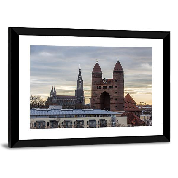 Ulm Minster And The Church Of The Garrison Canvas Wall Art-3 Horizontal-Gallery Wrap-25" x 16"-Tiaracle