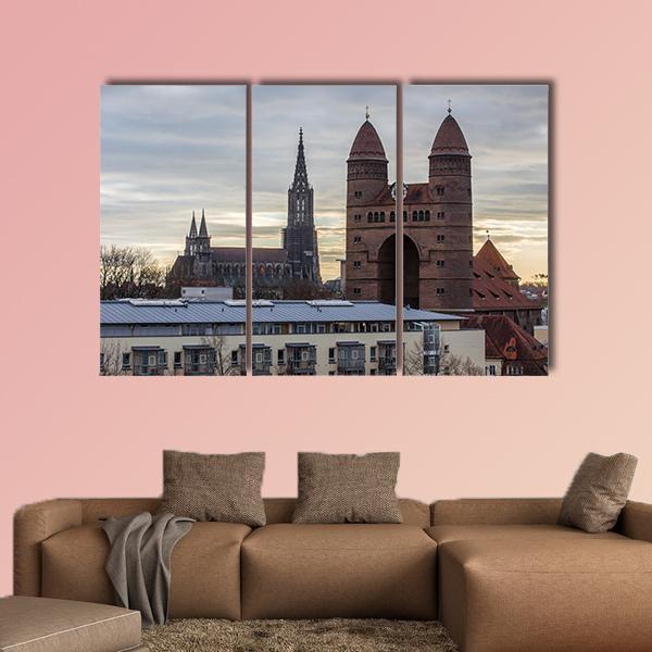 Ulm Minster And The Church Of The Garrison Canvas Wall Art-3 Horizontal-Gallery Wrap-25" x 16"-Tiaracle