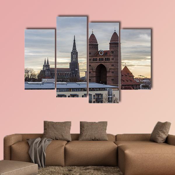 Ulm Minster And The Church Of The Garrison Canvas Wall Art-4 Pop-Gallery Wrap-50" x 32"-Tiaracle
