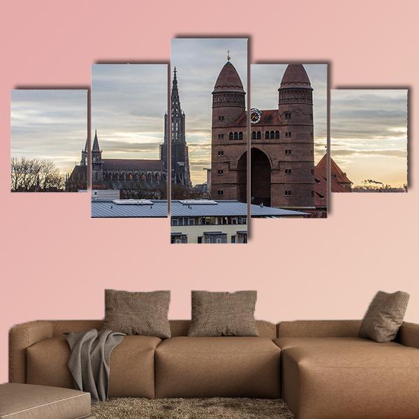 Ulm Minster And The Church Of The Garrison Canvas Wall Art-5 Star-Gallery Wrap-62" x 32"-Tiaracle