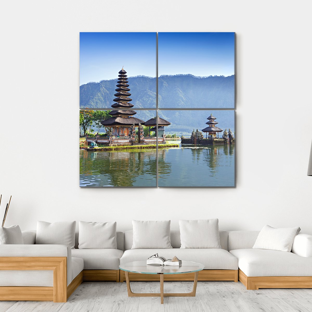 Ulun Danu Temple And Beratan Lake Canvas Wall Art-4 Square-Gallery Wrap-17" x 17"-Tiaracle
