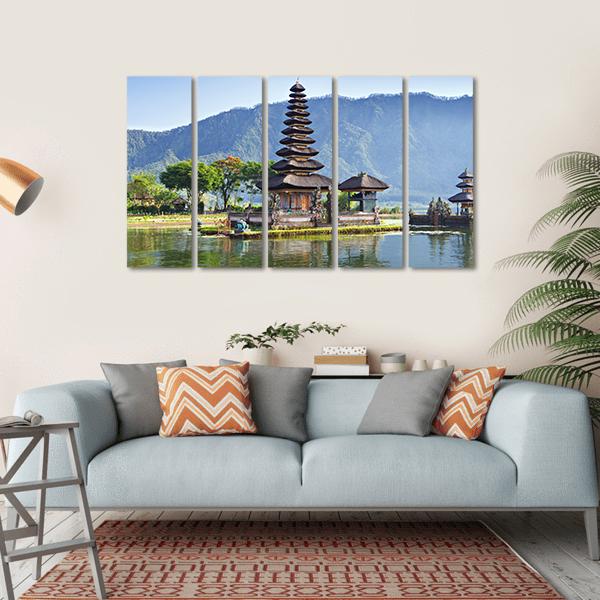 Ulun Danu Temple And Beratan Lake Canvas Wall Art-5 Horizontal-Gallery Wrap-22" x 12"-Tiaracle