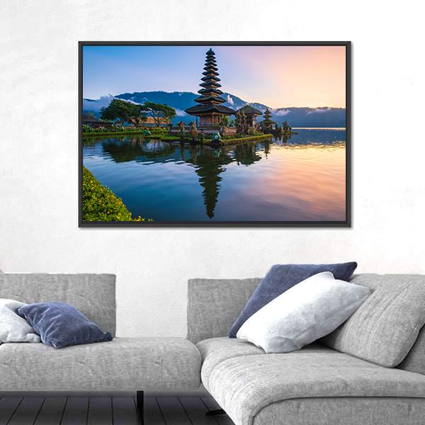 Ulun Danu Temple In Bali Canvas Wall Art-1 Piece-Floating Frame-24" x 16"-Tiaracle