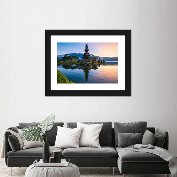 Ulun Danu Temple In Bali Canvas Wall Art-1 Piece-Framed Print-20" x 16"-Tiaracle