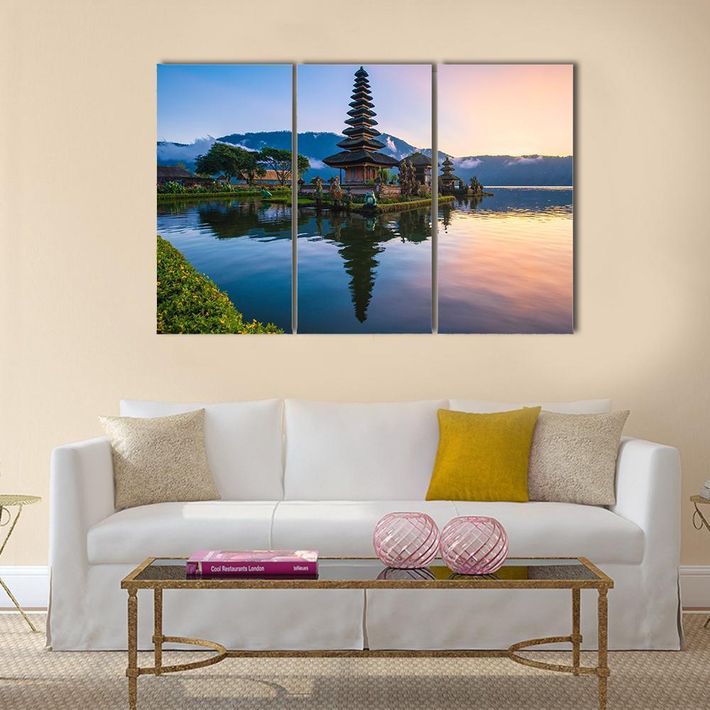 Ulun Danu Temple In Bali Canvas Wall Art-3 Horizontal-Gallery Wrap-37" x 24"-Tiaracle