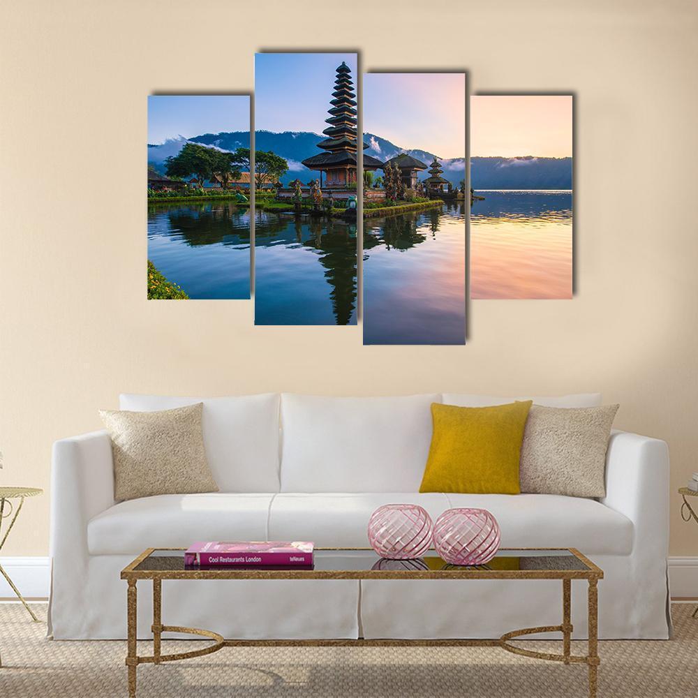 Ulun Danu Temple In Bali Canvas Wall Art-5 Star-Gallery Wrap-62" x 32"-Tiaracle