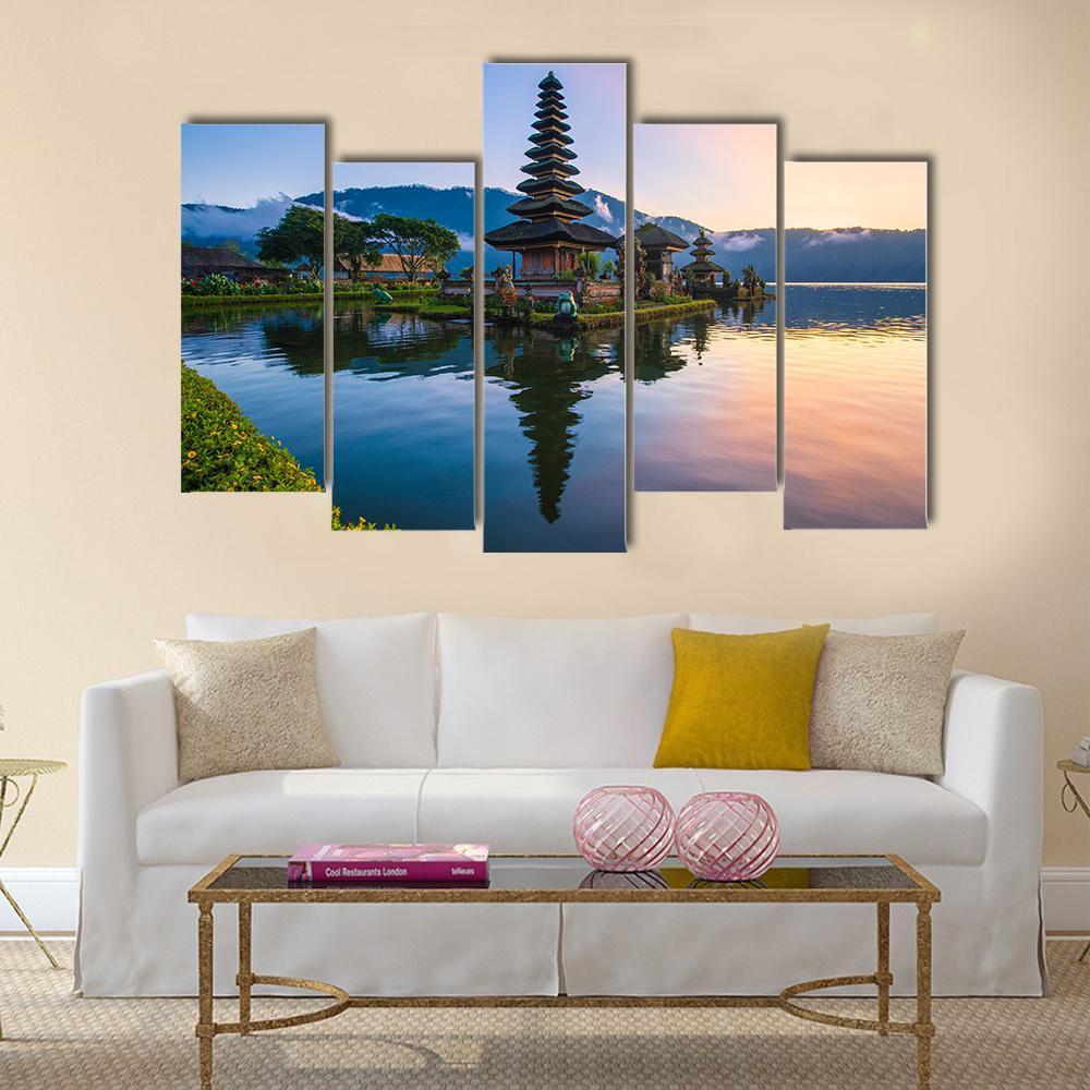 Ulun Danu Temple In Bali Canvas Wall Art-5 Pop-Gallery Wrap-47" x 32"-Tiaracle