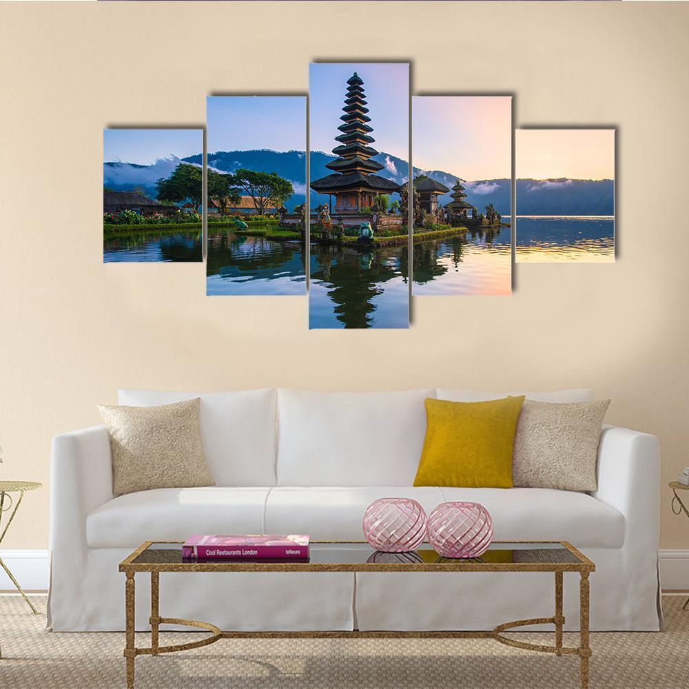 Ulun Danu Temple In Bali Canvas Wall Art-5 Star-Gallery Wrap-62" x 32"-Tiaracle