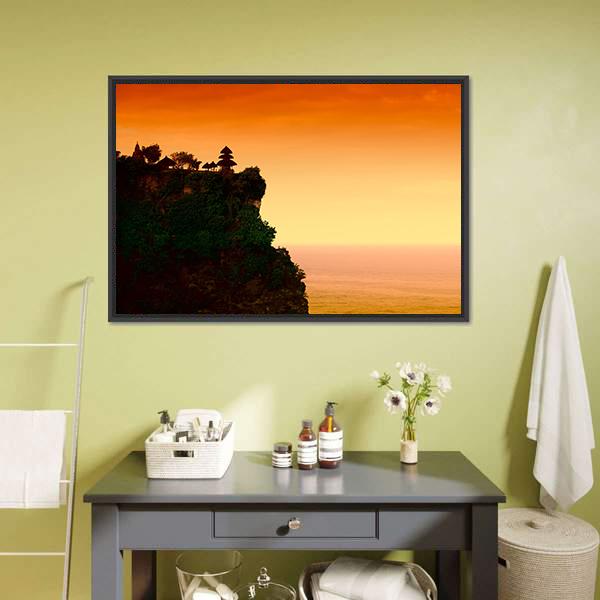 Uluwatu Temple At Dawn Canvas Wall Art-1 Piece-Floating Frame-24" x 16"-Tiaracle
