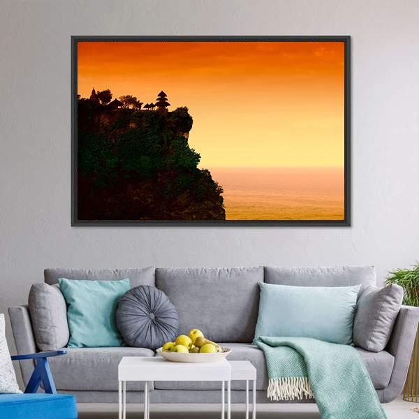 Uluwatu Temple At Dawn Canvas Wall Art-3 Horizontal-Gallery Wrap-25" x 16"-Tiaracle