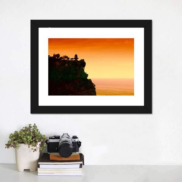 Uluwatu Temple At Dawn Canvas Wall Art-1 Piece-Framed Print-20" x 16"-Tiaracle