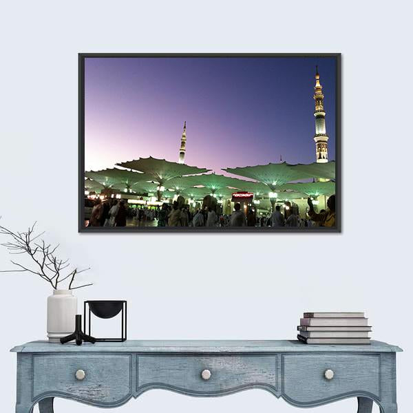 Umbrellas At An-Nabawi Mosque In Medinah Canvas Wall Art-5 Horizontal-Gallery Wrap-22" x 12"-Tiaracle