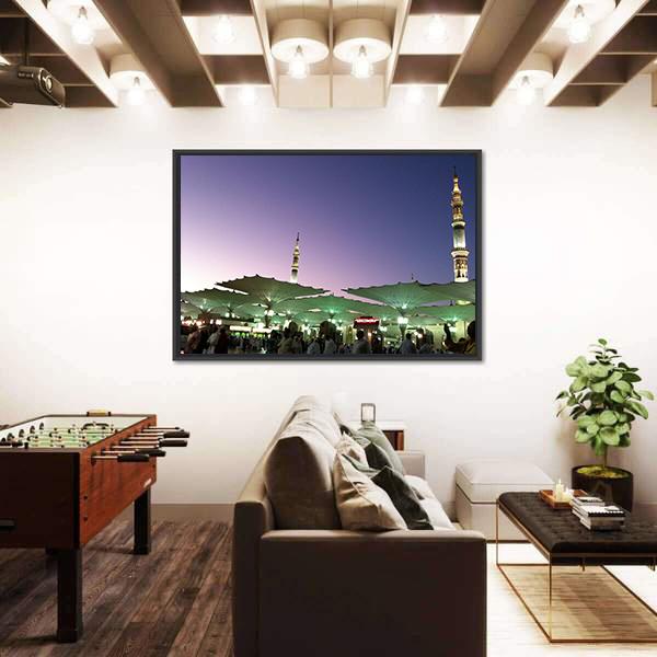 Umbrellas At An-Nabawi Mosque In Medinah Canvas Wall Art-5 Horizontal-Gallery Wrap-22" x 12"-Tiaracle