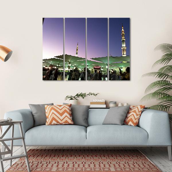 Umbrellas At An-Nabawi Mosque In Medinah Canvas Wall Art-4 Horizontal-Gallery Wrap-34" x 24"-Tiaracle