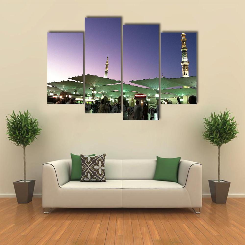 Umbrellas At An-Nabawi Mosque In Medinah Canvas Wall Art-1 Piece-Gallery Wrap-48" x 32"-Tiaracle