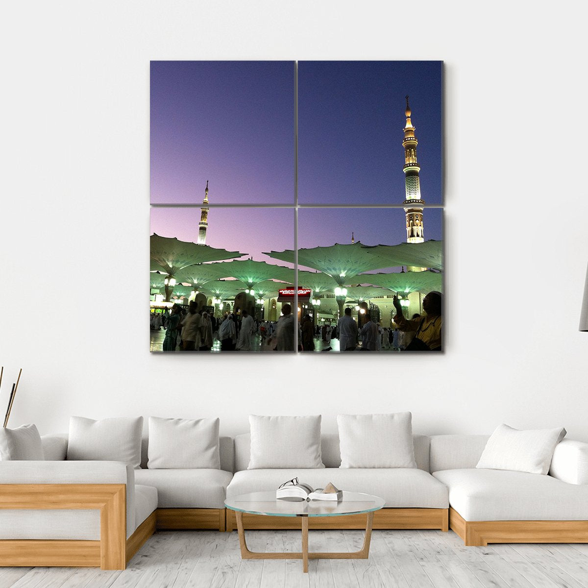 Umbrellas At An-Nabawi Mosque In Medinah Canvas Wall Art-4 Square-Gallery Wrap-17" x 17"-Tiaracle