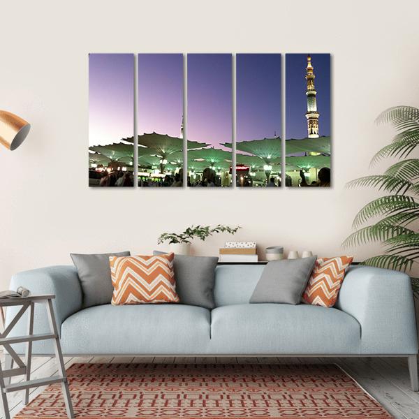 Umbrellas At An-Nabawi Mosque In Medinah Canvas Wall Art-5 Horizontal-Gallery Wrap-22" x 12"-Tiaracle