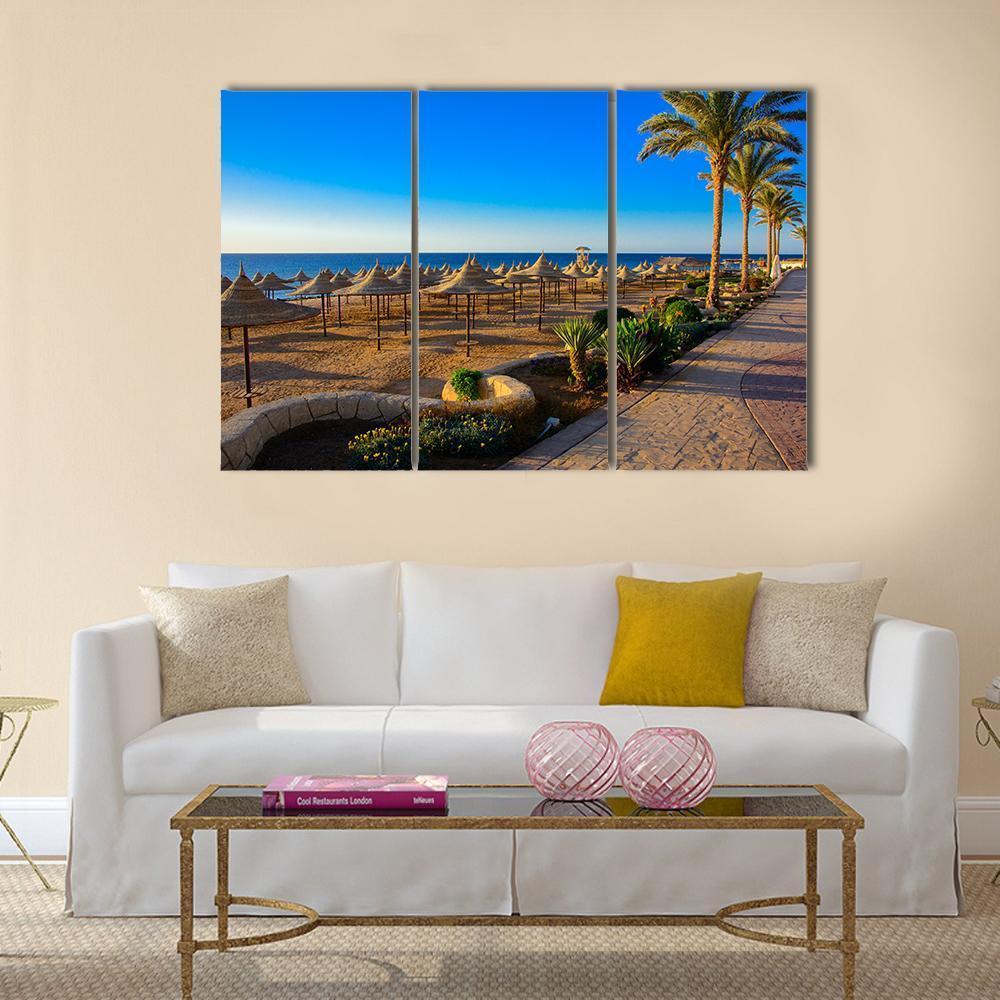 Umbrellas On Sandy Beach Canvas Wall Art-3 Horizontal-Gallery Wrap-37" x 24"-Tiaracle