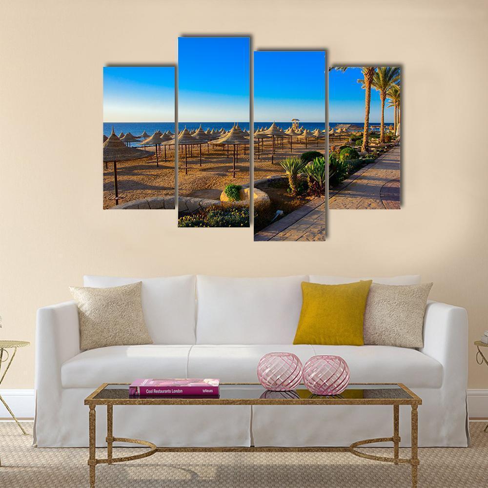 Umbrellas On Sandy Beach Canvas Wall Art-4 Pop-Gallery Wrap-50" x 32"-Tiaracle