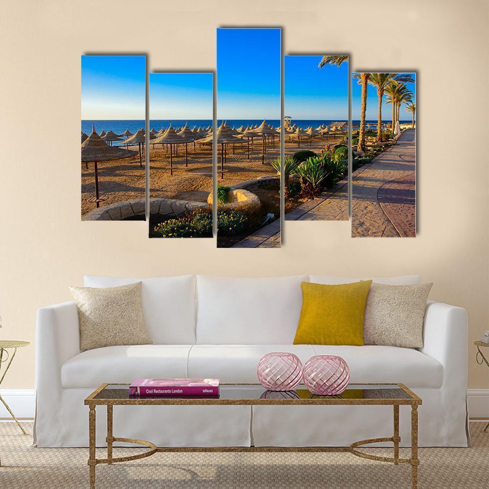 Umbrellas On Sandy Beach Canvas Wall Art-5 Pop-Gallery Wrap-47" x 32"-Tiaracle