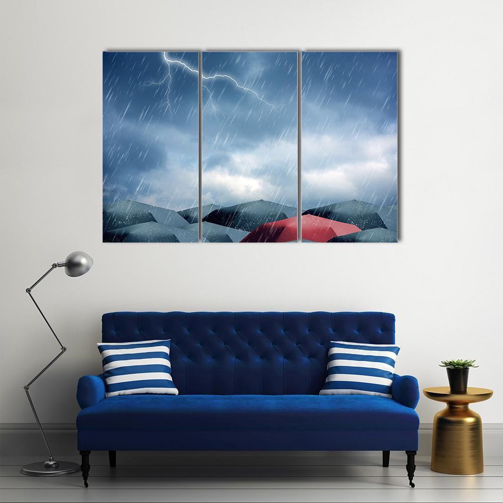 Umbrellas Under Rain Canvas Wall Art-3 Horizontal-Gallery Wrap-37" x 24"-Tiaracle