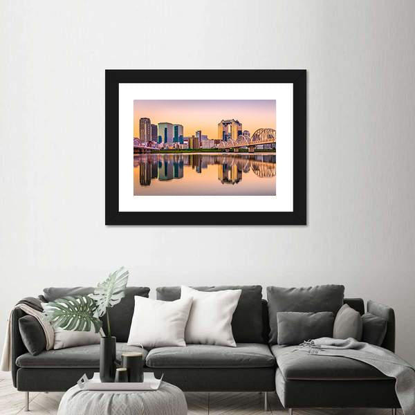 Umeda District Cityscape Panorama On Yodogawa River Canvas Wall Art-1 Piece-Framed Print-20" x 16"-Tiaracle
