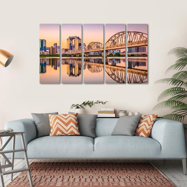 Umeda District Cityscape Panorama On Yodogawa River Canvas Wall Art-5 Horizontal-Gallery Wrap-22" x 12"-Tiaracle