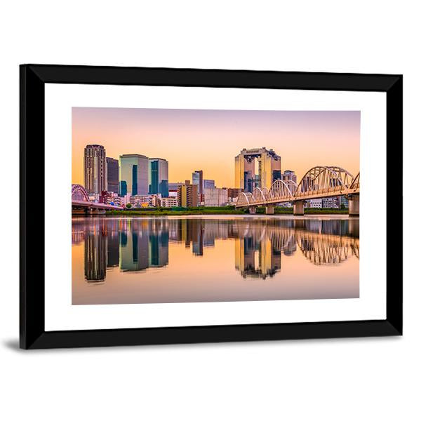 Umeda District Cityscape Panorama On Yodogawa River Canvas Wall Art-3 Horizontal-Gallery Wrap-25" x 16"-Tiaracle