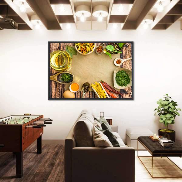 Uncooked Pasta And Spices On A Dark Canvas Wall Art-3 Horizontal-Gallery Wrap-25&quot; x 16&quot;-Tiaracle