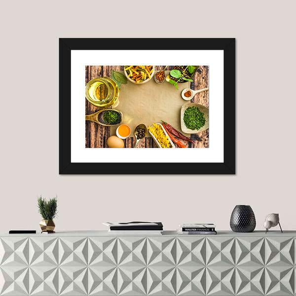 Uncooked Pasta And Spices On A Dark Canvas Wall Art-3 Horizontal-Gallery Wrap-25&quot; x 16&quot;-Tiaracle