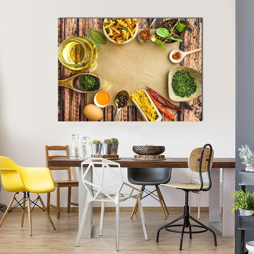 Uncooked Pasta And Spices On A Dark Canvas Wall Art-1 Piece-Gallery Wrap-48&quot; x 32&quot;-Tiaracle