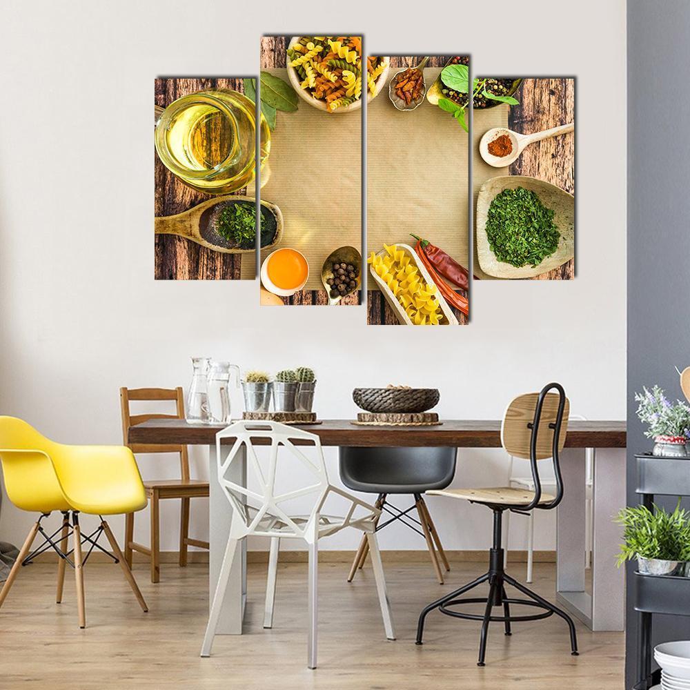 Uncooked Pasta And Spices On A Dark Canvas Wall Art-4 Pop-Gallery Wrap-50" x 32"-Tiaracle