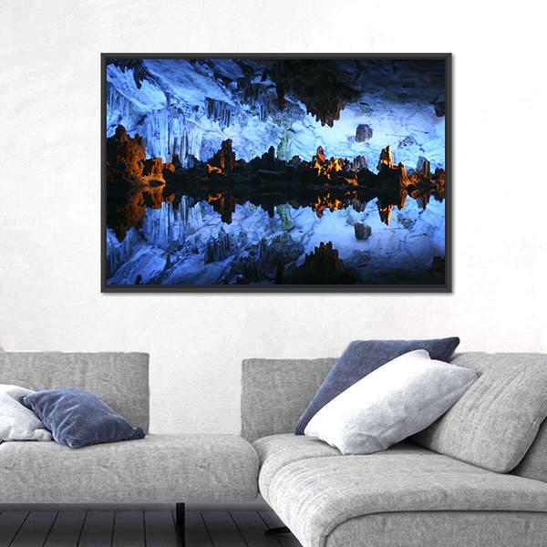Underground Lake In The Reed Flute Cave In China Canvas Wall Art-1 Piece-Floating Frame-24" x 16"-Tiaracle