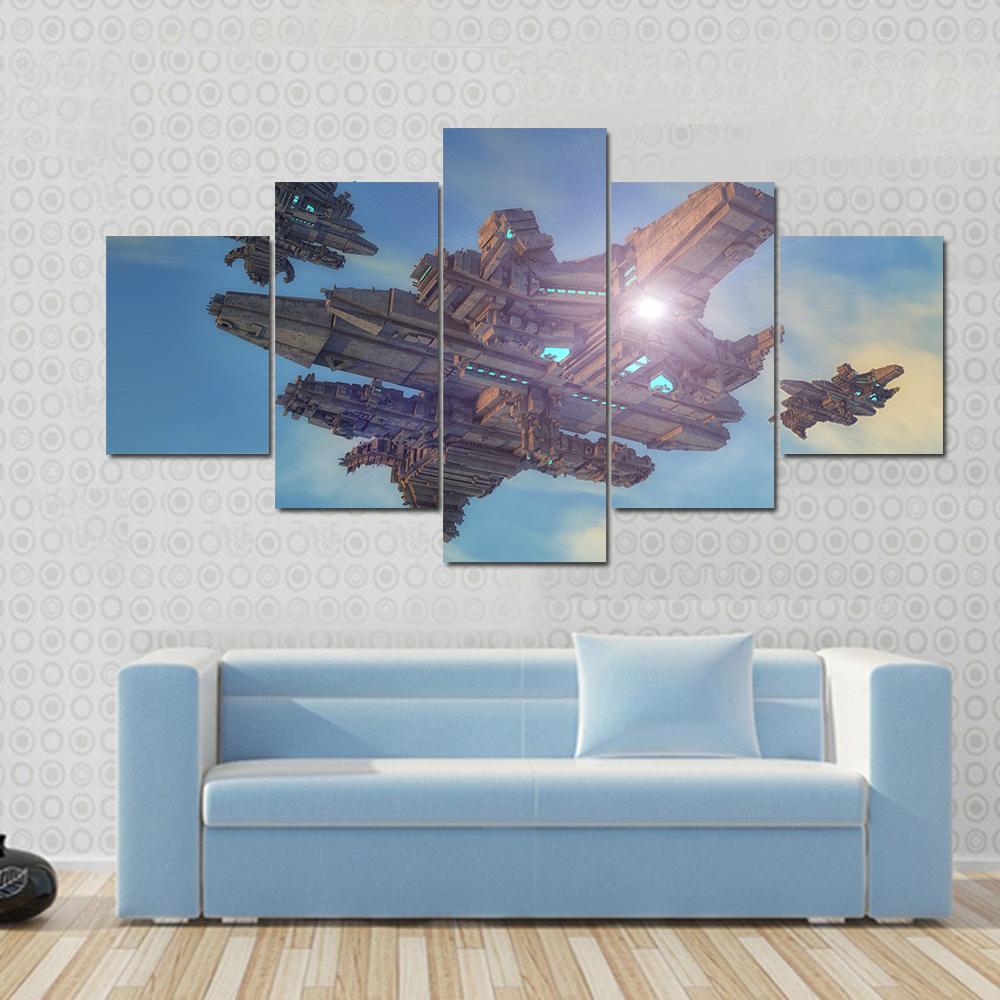 Unidentified Alien Ship Canvas Wall Art-5 Star-Gallery Wrap-62" x 32"-Tiaracle