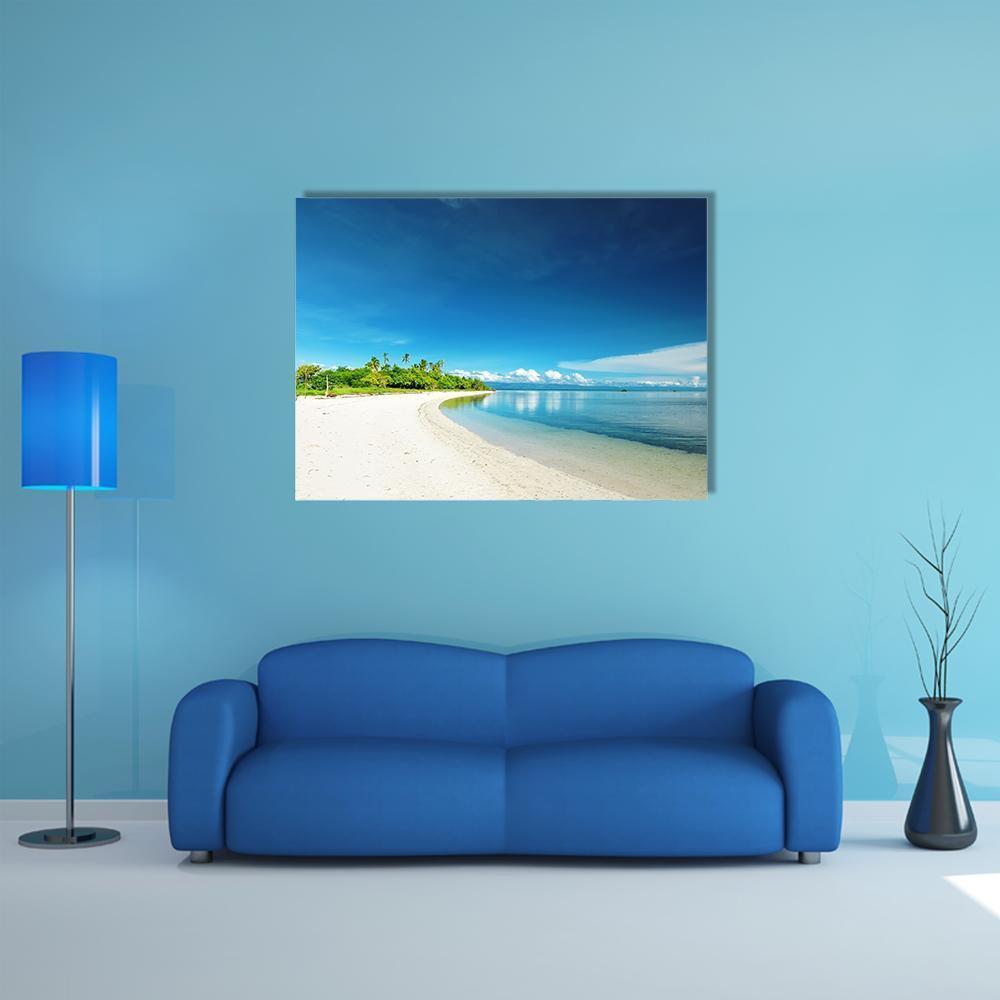 Uninhabited Island, Philippines Canvas Wall Art in white, green and blue, single panel hung on a wall