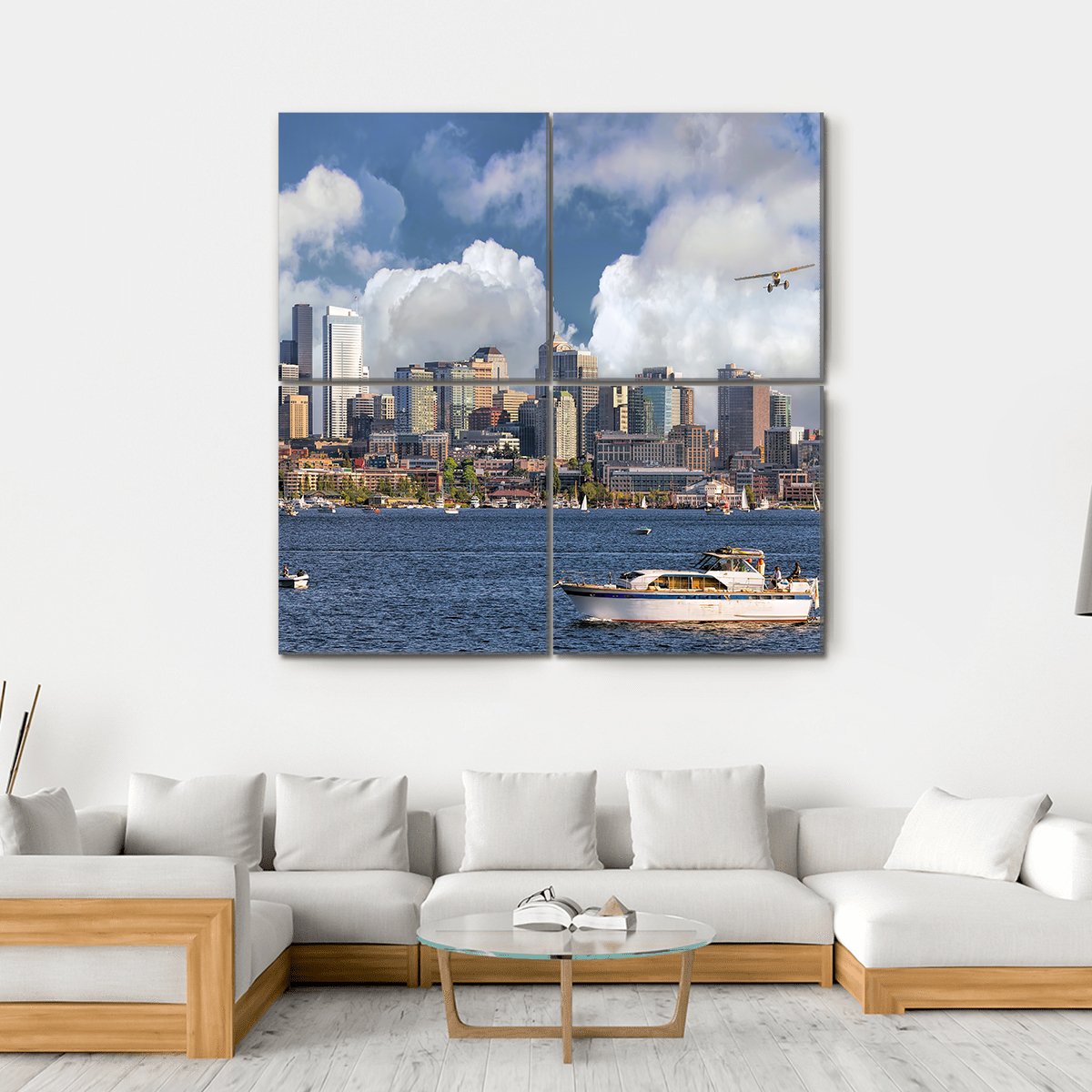 Union Lake With Seattle Washington City Canvas Wall Art-4 Square-Gallery Wrap-17" x 17"-Tiaracle