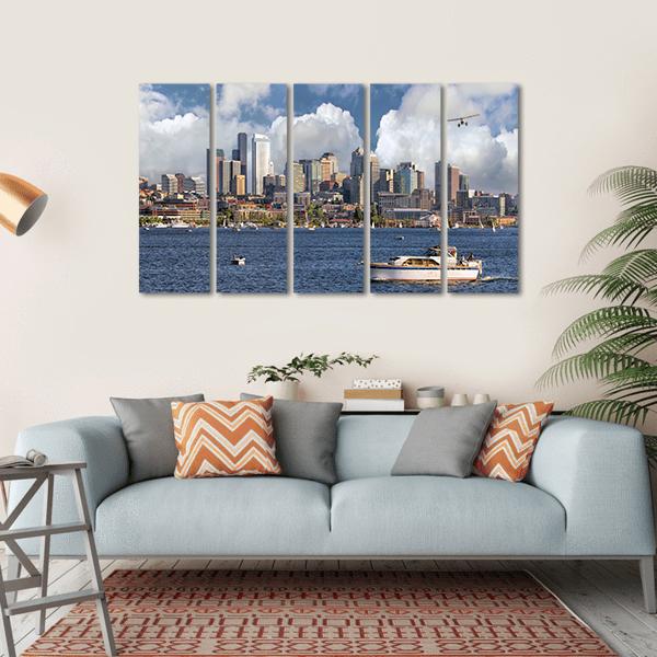 Union Lake With Seattle Washington City Canvas Wall Art-5 Horizontal-Gallery Wrap-22" x 12"-Tiaracle