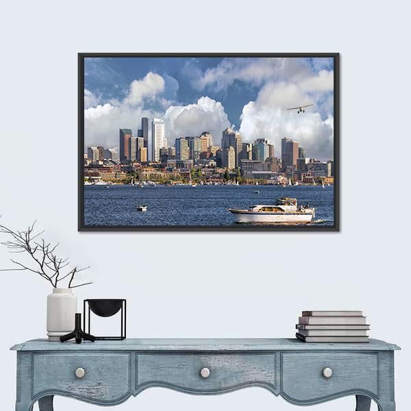 Union Lake With Seattle Washington City Canvas Wall Art-3 Horizontal-Gallery Wrap-25" x 16"-Tiaracle