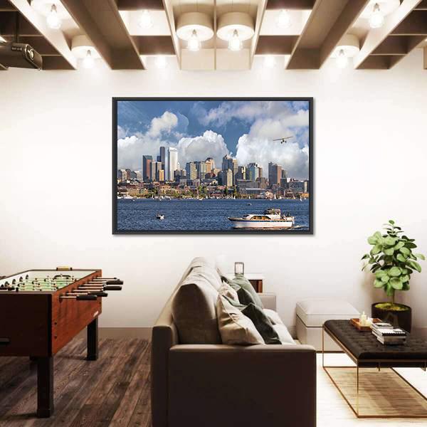 Union Lake With Seattle Washington City Canvas Wall Art-5 Horizontal-Gallery Wrap-22" x 12"-Tiaracle