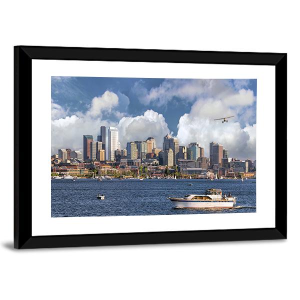 Union Lake With Seattle Washington City Canvas Wall Art-5 Horizontal-Gallery Wrap-22" x 12"-Tiaracle