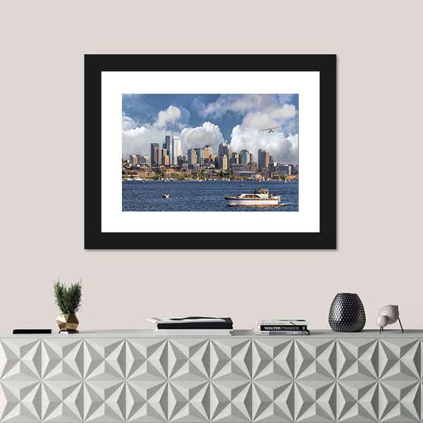 Union Lake With Seattle Washington City Canvas Wall Art-5 Horizontal-Gallery Wrap-22" x 12"-Tiaracle