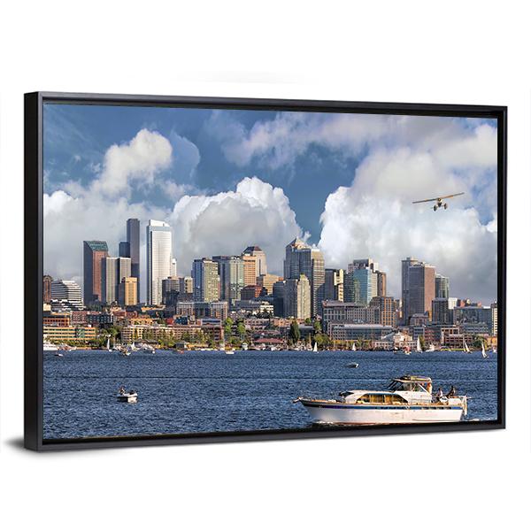 Union Lake With Seattle Washington City Canvas Wall Art-5 Horizontal-Gallery Wrap-22" x 12"-Tiaracle