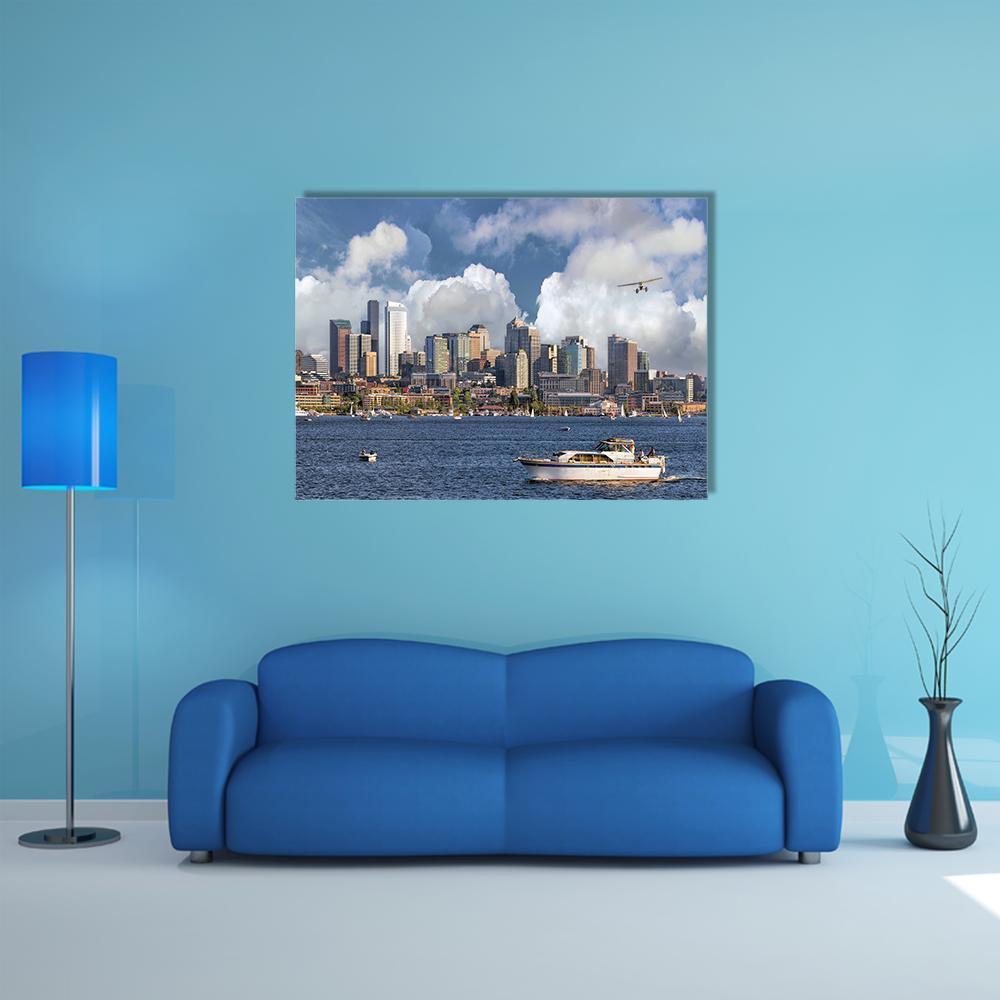 Union Lake With Seattle Washington City Canvas Wall Art-1 Piece-Gallery Wrap-48" x 32"-Tiaracle