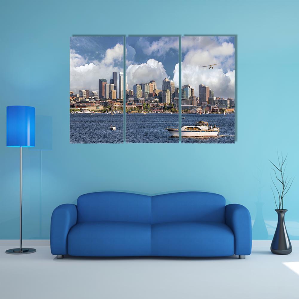 Union Lake With Seattle Washington City Canvas Wall Art-3 Horizontal-Gallery Wrap-37" x 24"-Tiaracle