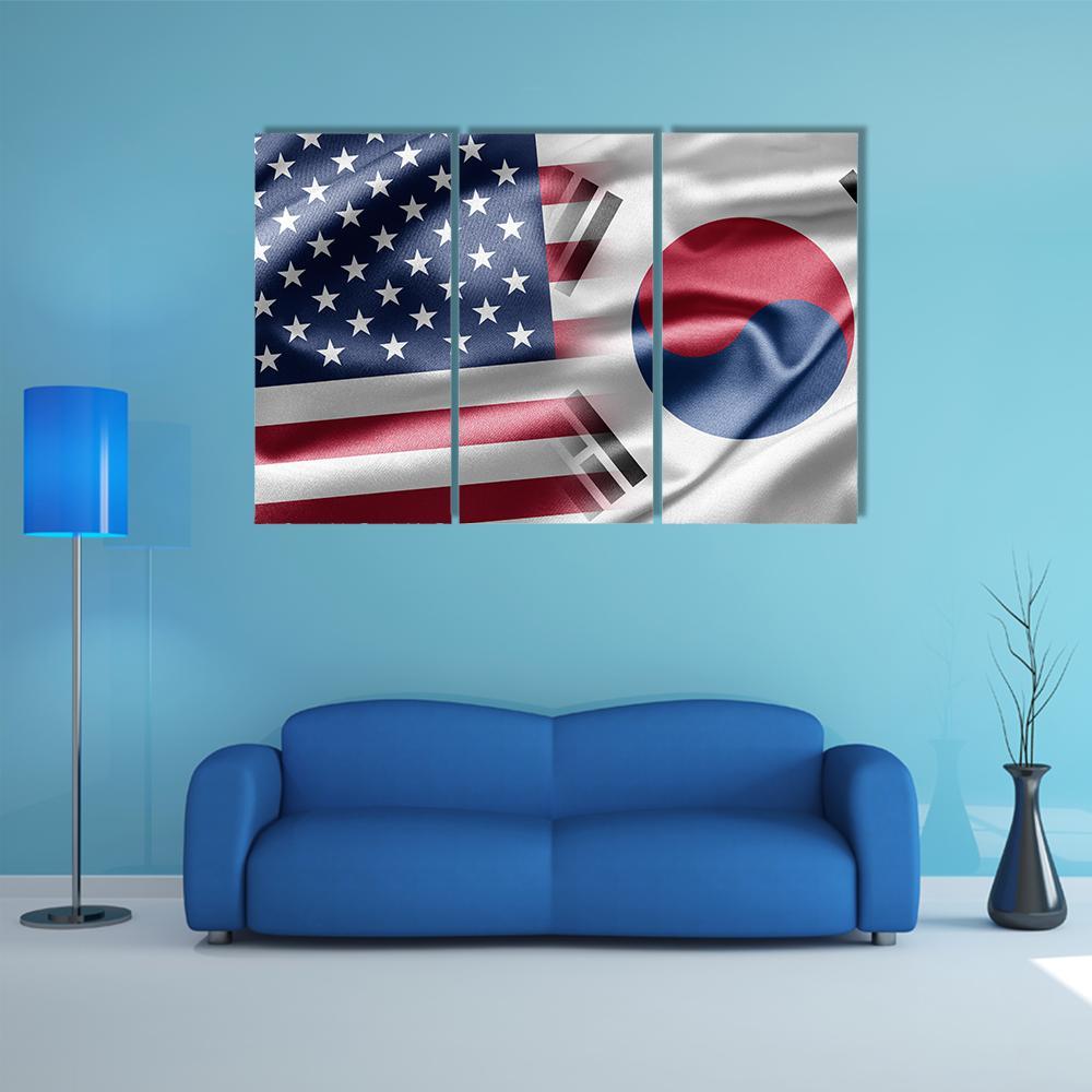 United States &amp; South Korea Flag Canvas Wall Art-3 Horizontal-Gallery Wrap-37" x 24"-Tiaracle