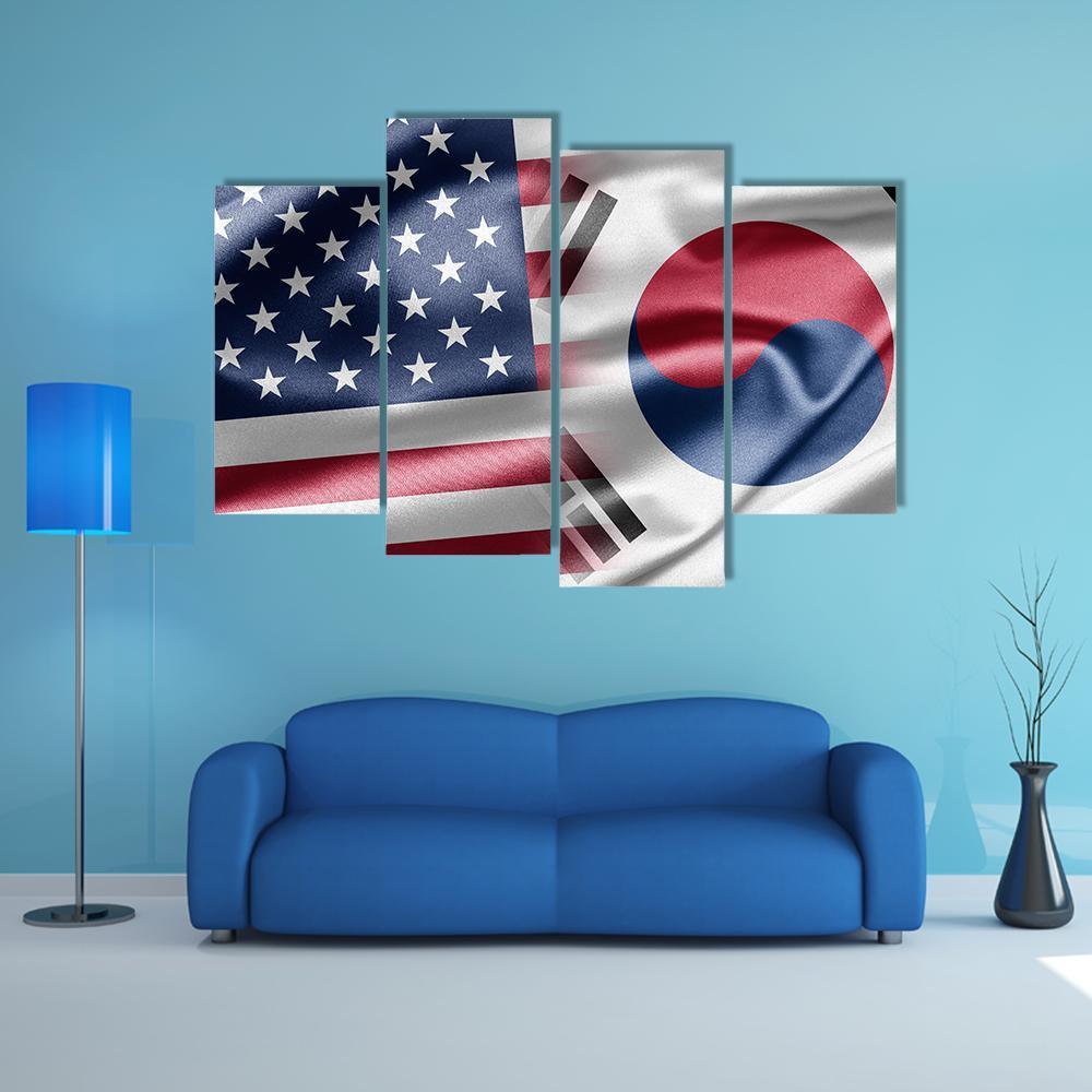 United States &amp; South Korea Flag Canvas Wall Art-4 Pop-Gallery Wrap-50" x 32"-Tiaracle