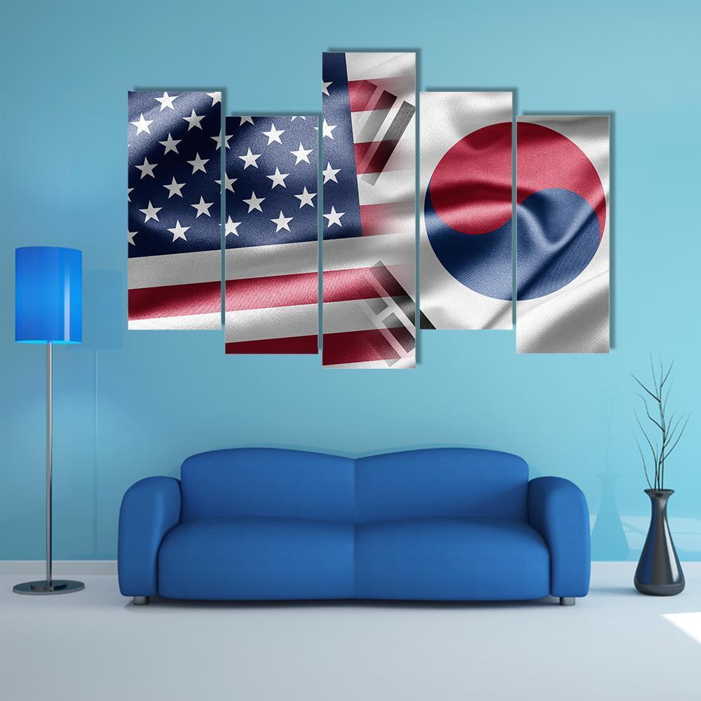 United States &amp; South Korea Flag Canvas Wall Art-5 Pop-Gallery Wrap-47" x 32"-Tiaracle